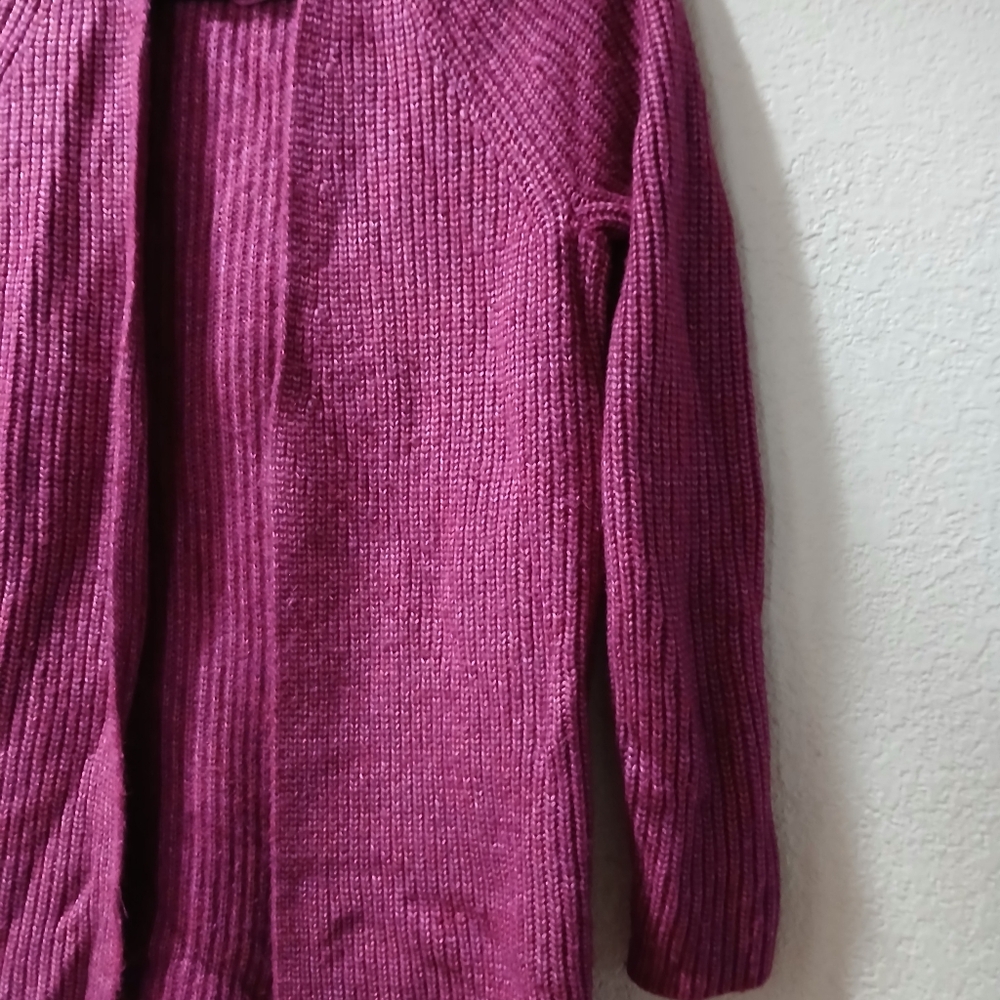 LOFT Magenta Open-Front Ribbed Cardigan - Picture 3 of 7